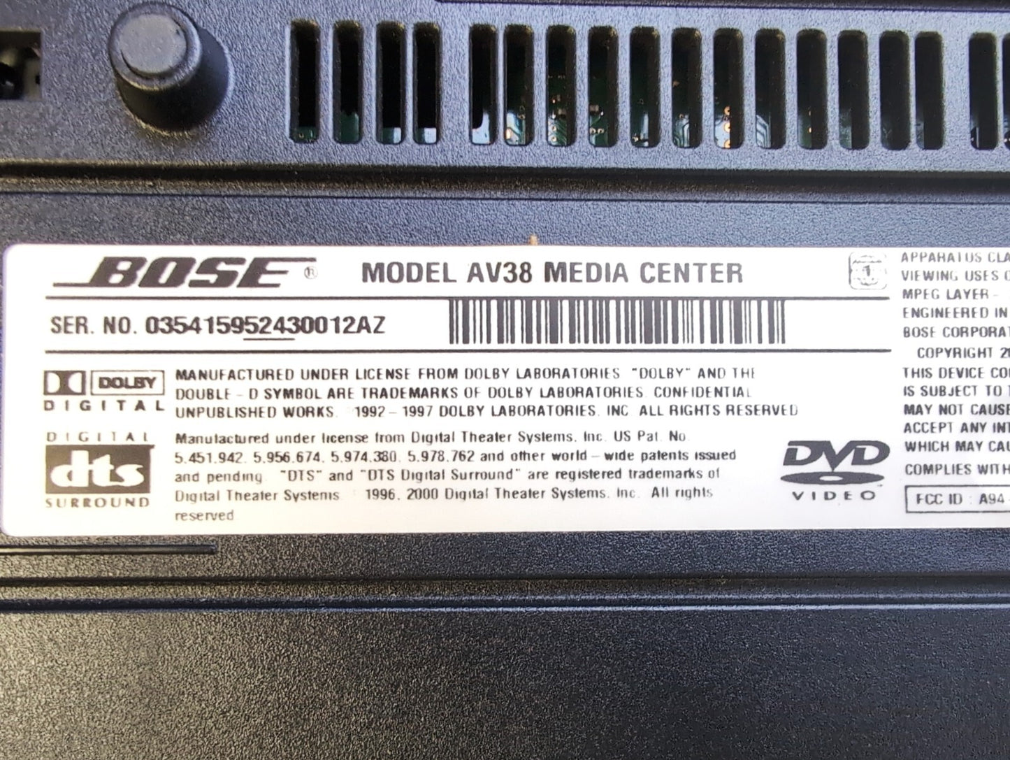 BOSE AV38 Replacement Media Center Bose Lifestyle 38 48 Home Theater System