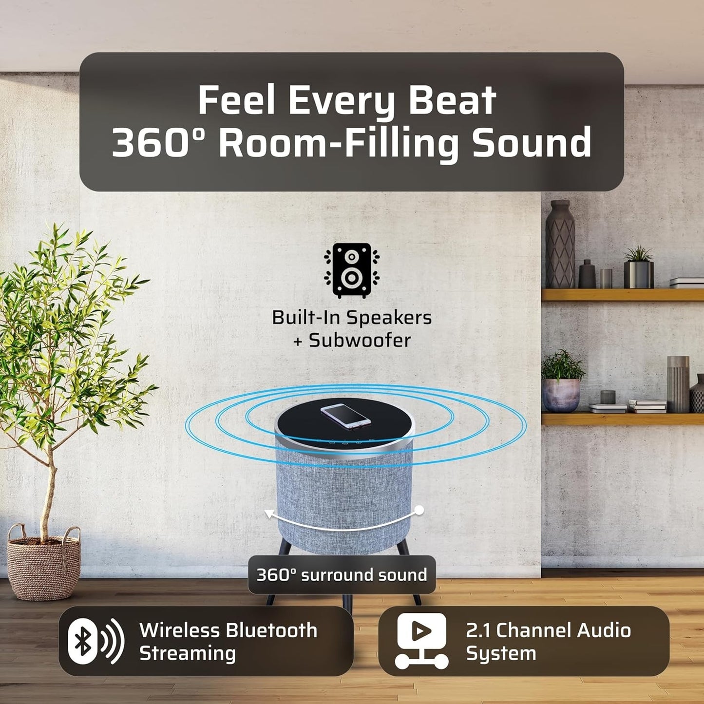 Sound Table by Soundstream Bluetooth Home Speaker Charging Table System - Gray