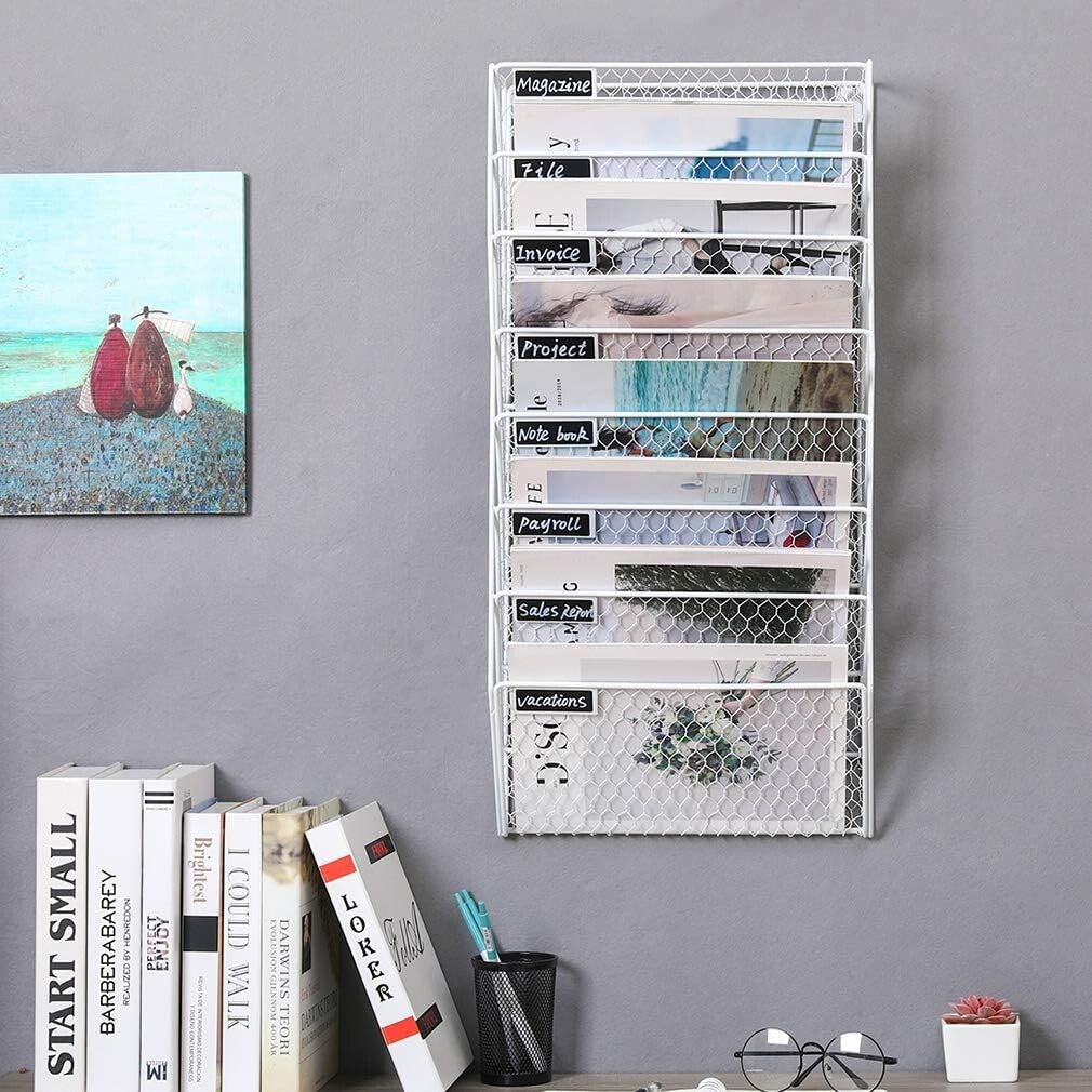PAG 8 Pockets Wall File Holder Wall Mounted Mail Organizer Metal Chicken Wire