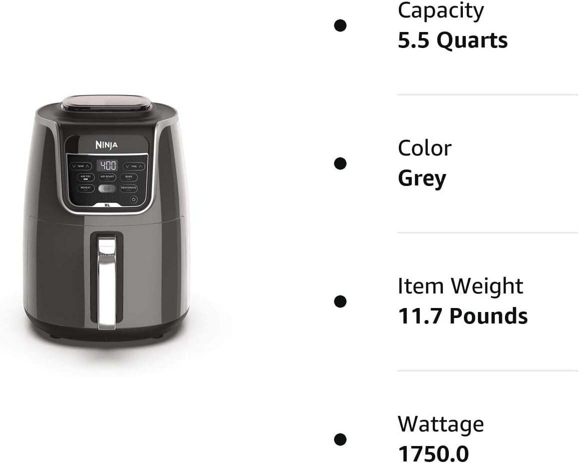 Ninja AF150AMZ Air Fryer XL – 5.5 Qt, Air Roast, Bake, Reheat, Dehydrate – Grey