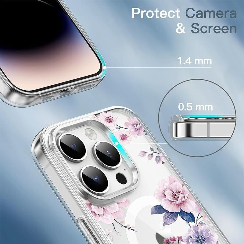 TPU iPhone 14 Pro Magsafe Floral Hard PC Bumper Shockproof Protective