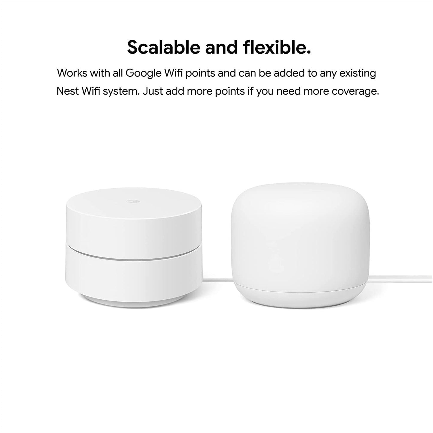 Nest WiFi Router + 2 Points (3-Pack) – Mesh WiFi with Smart Speaker, White