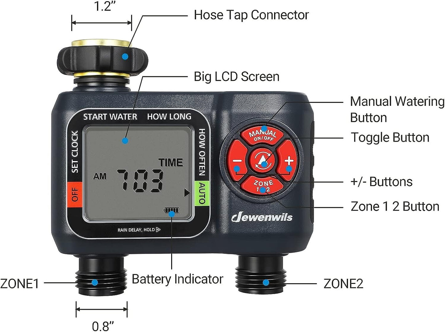 DEWENWILS Sprinkler Timer 2 Zone Water Hose Timer Rain DelayManual Wateri