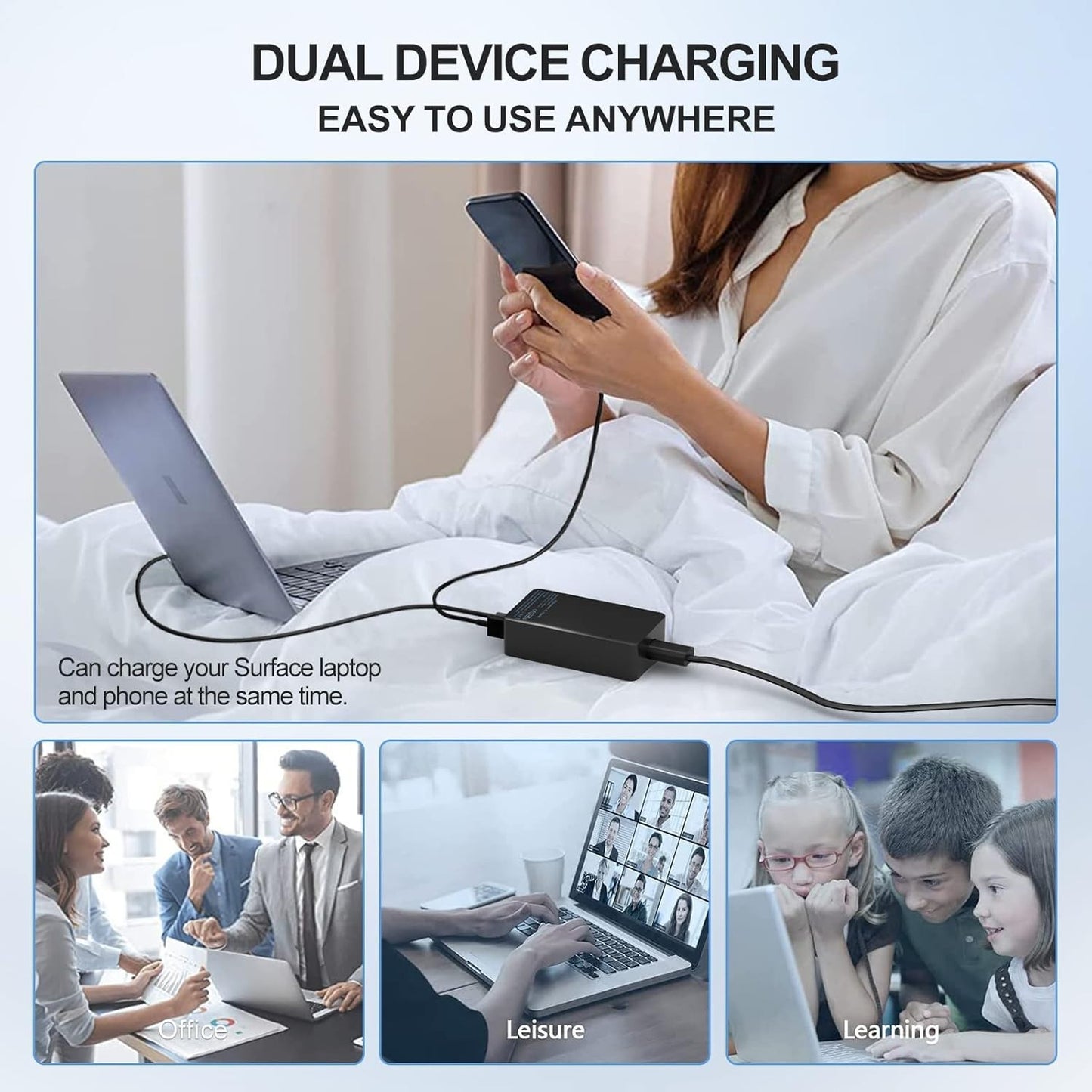 65W Charger for Microsoft Surface Pro 9/8..4/3/X Laptop 5/Studio/Go/Book + Case