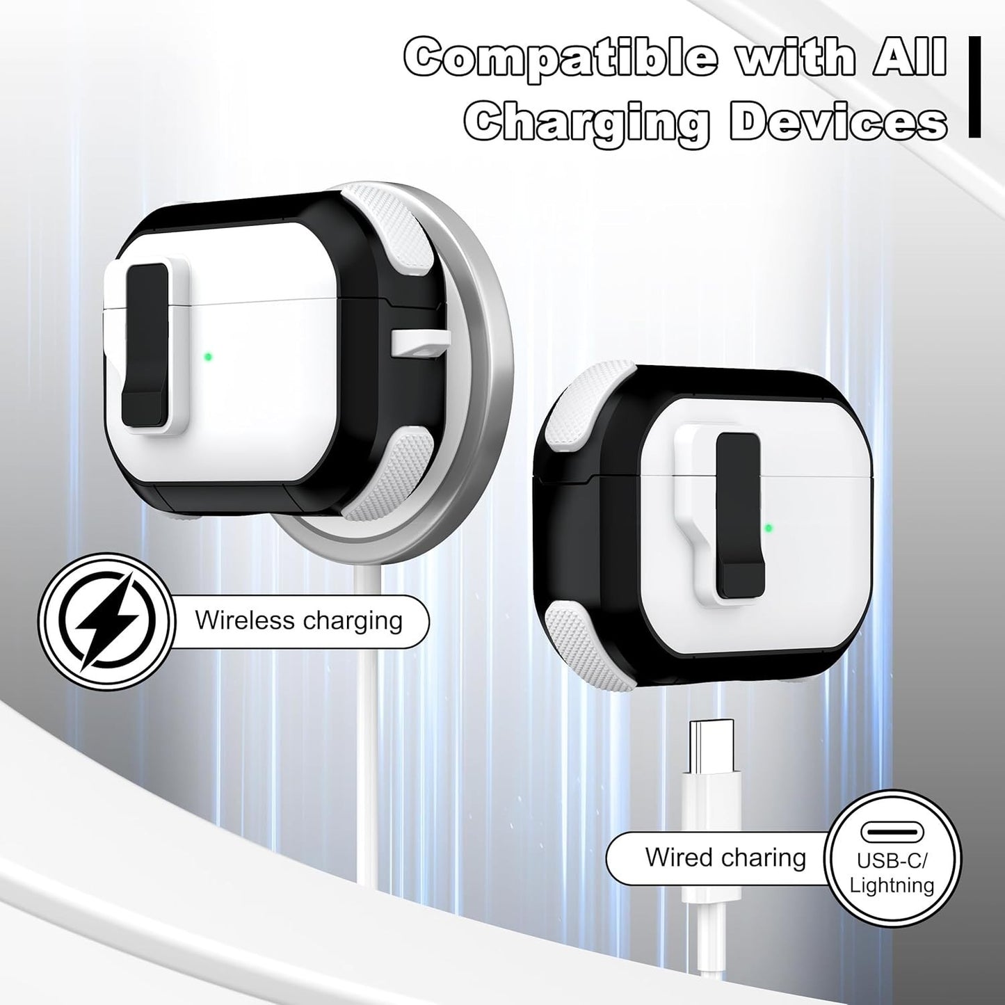 CASE for Shockproof AirPods Pro – White/Black, Pop-Up Lid, Wireless Compatible
