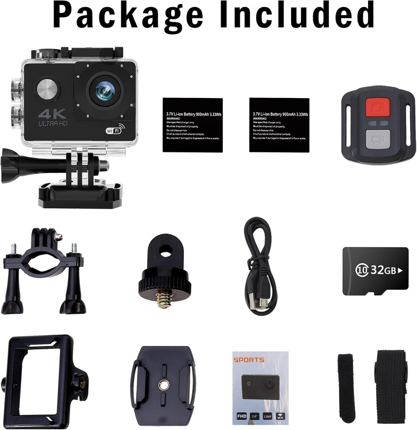 30FPS 98FT 4K Ultra HD Waterproof Cam Underwater SD Card