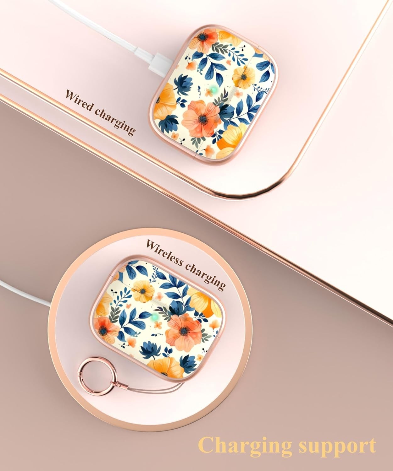 TATOFY AirPods Pro 1 & 2 Case with Lock – Floral Hard Cover + Cleaner Kit