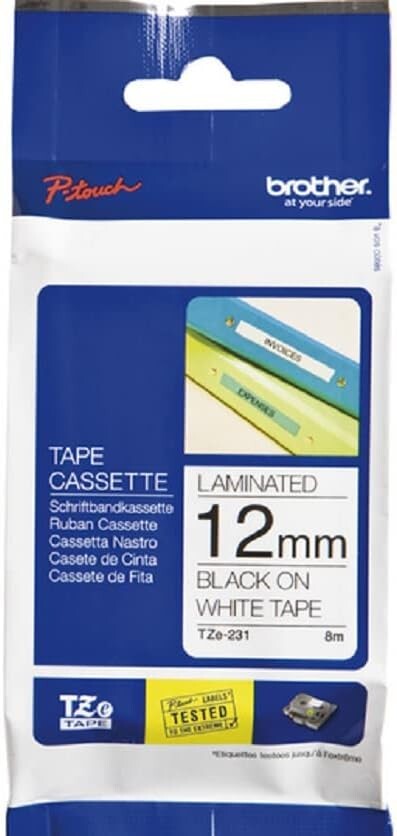 TZE231 Brother Black Print on White Laminated Tape Ptouch Label Maker