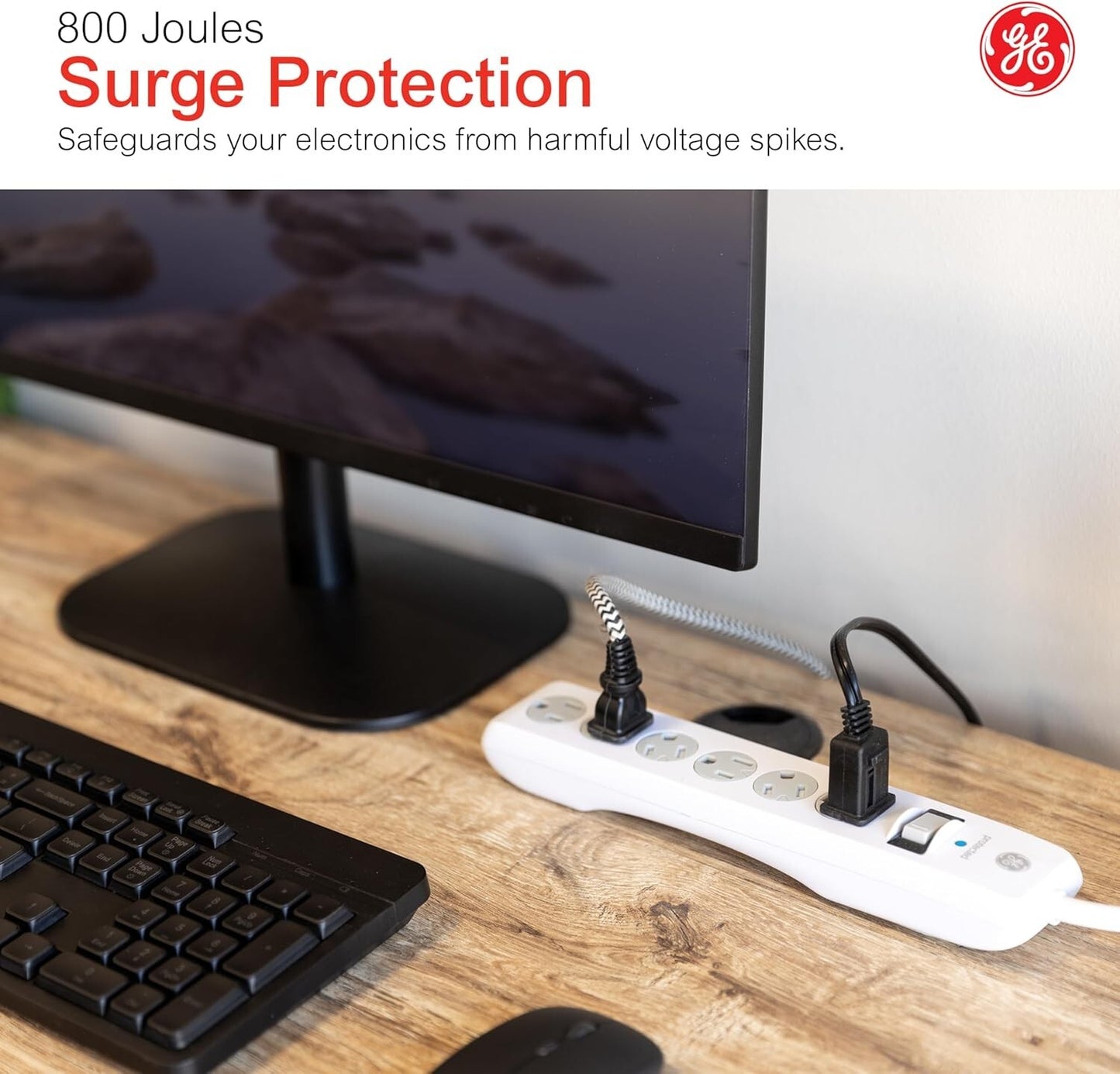 800 WHITE GE 6Outlet Sur Protector 10 Ft Extension Cord Power Strip Joules
