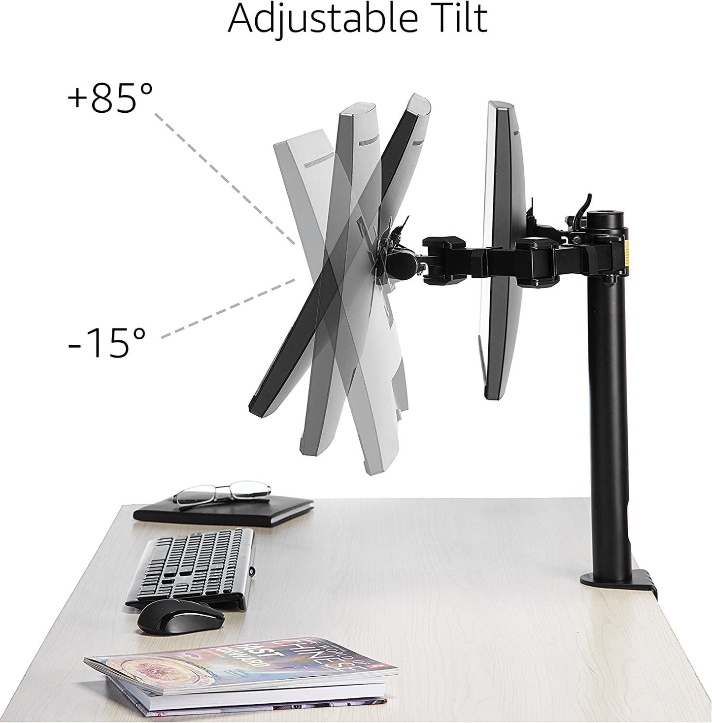 Amazon Basics Dual Monitor Stand HeightAdjustable Arm Mount Steel
