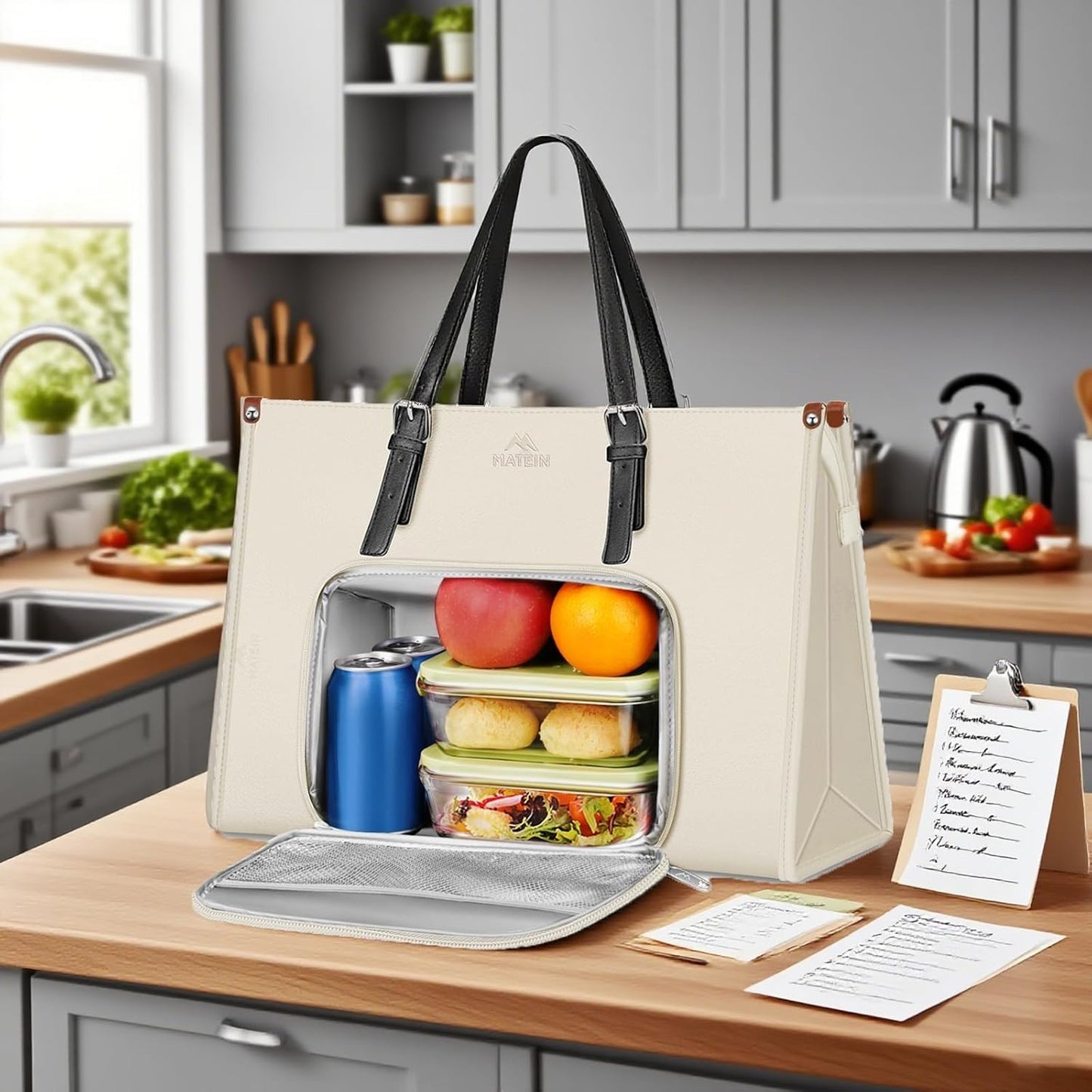 Laptop Tote Bag for Women 15.6" – PU Leather Work Purse with Lunch Compartment