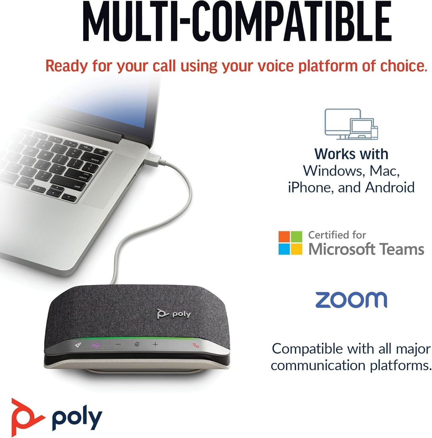 USB-A Plantronics Poly Sync 20 Personal Portable Smart Speakerphone Long Batt