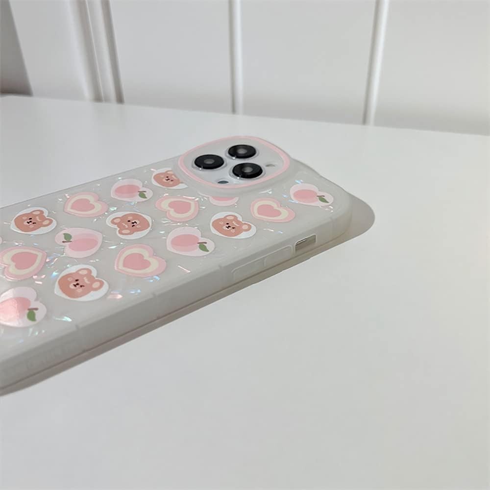 Fycyko Case for iPhone 15 Pro Max, Aesthetic Bear Design + Pearl Chain Accessory