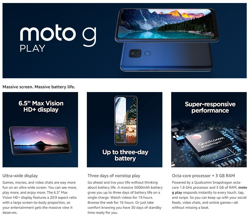 Motorola Moto G 32GB Play Phone Blue Unlocked Single Camera