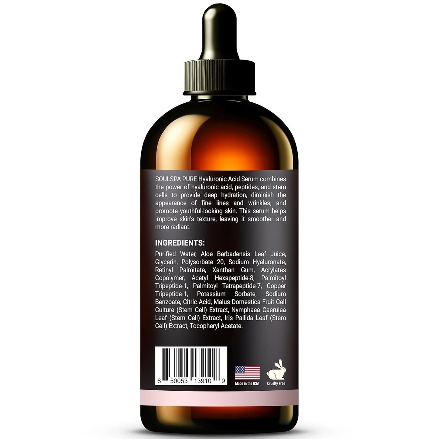 SOULSPA PURE Hyaluronic Acid Serum w/ Peptides– Hydrating Facial Serum – 4 fl oz