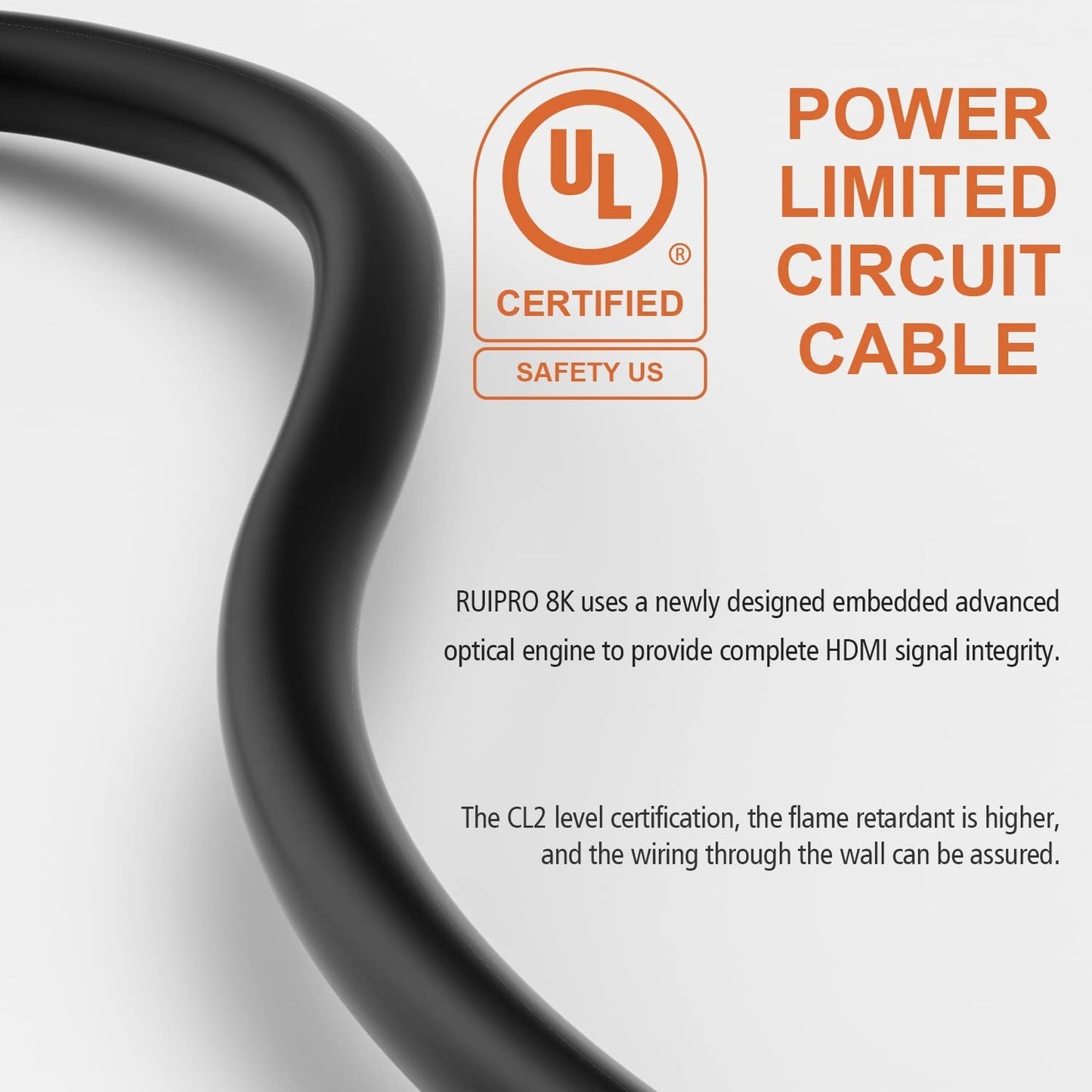 RUIPRO 8K HDMI 3FT Fiber Optic Cable– 48Gbps, 8K@60Hz, 4K@120Hz, eARC, CL2 Rated