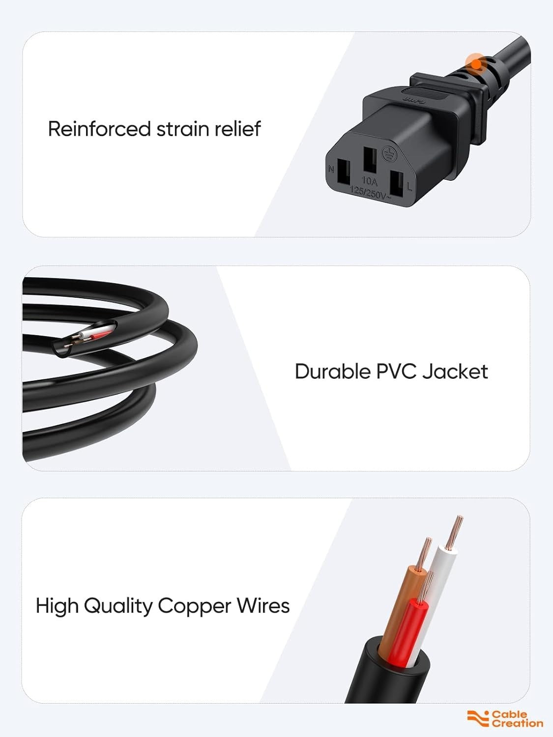 CableCreation 2-Pack 1FT Power Cord NEMA 5-15P to IEC C13 18AWG Black Cable
