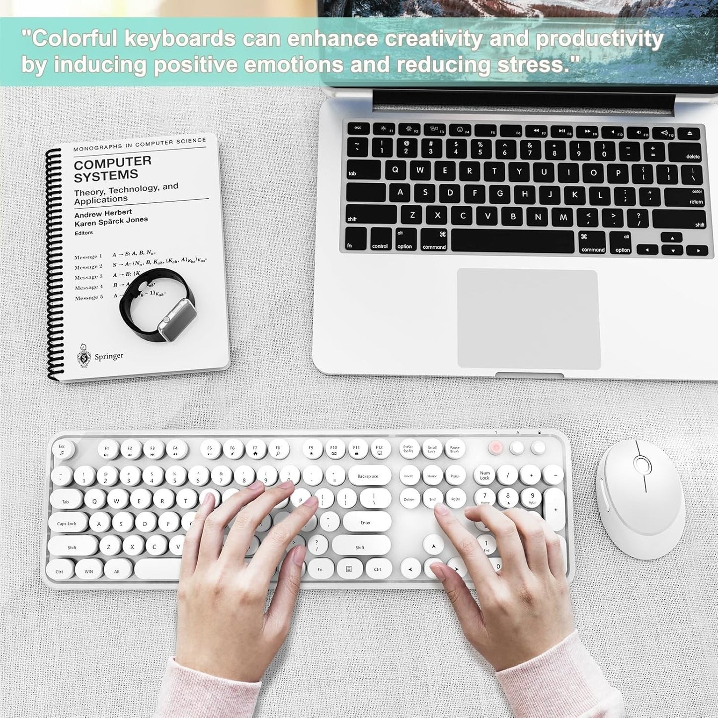 Wireless Retro Round Keycaps Keyboard & Mouse Combo Full‑Size White