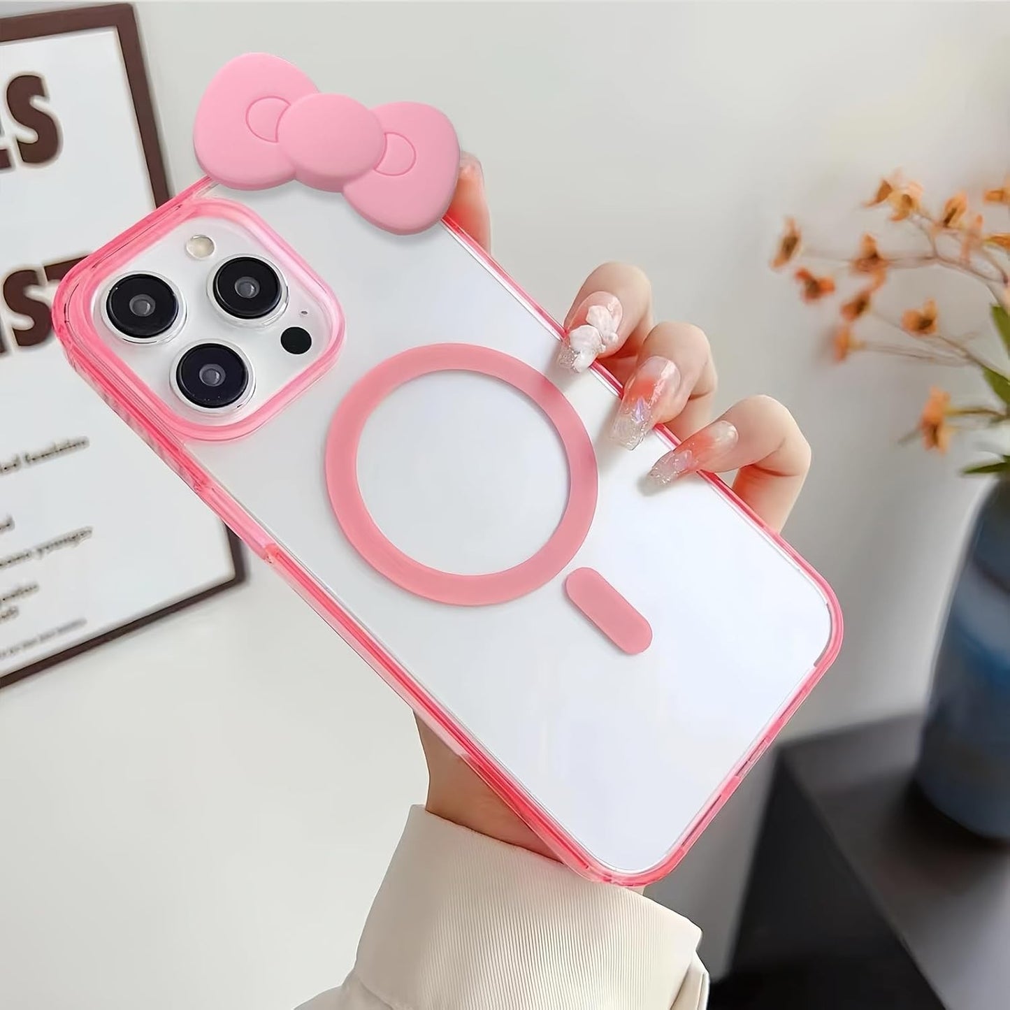 Kawaii iPhone 13 Pro Max Case – 3D Cartoon Bow, Magnetic, Shockproof, for Girls