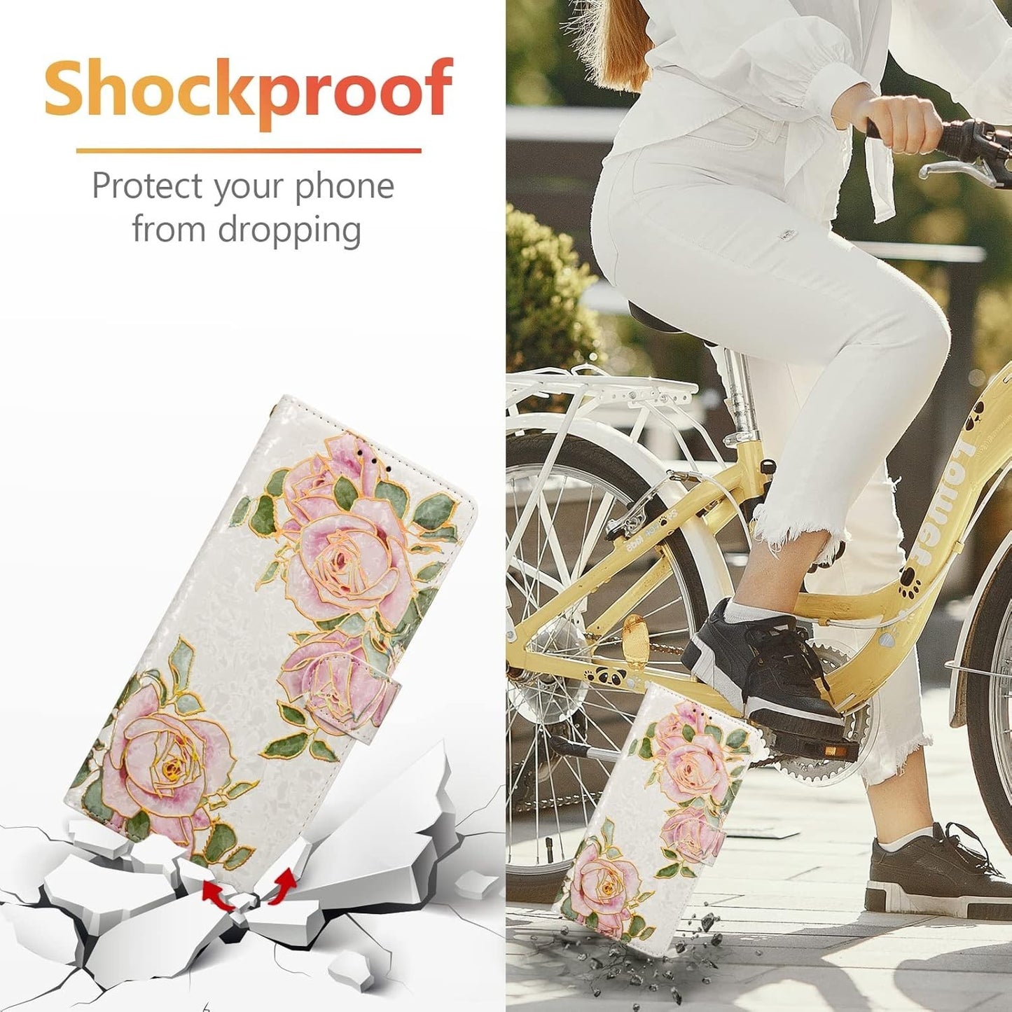 iPhone 16 Wallet Case by UEEBAI – White Rose, Card Slots, Flip Cover, Magnetic