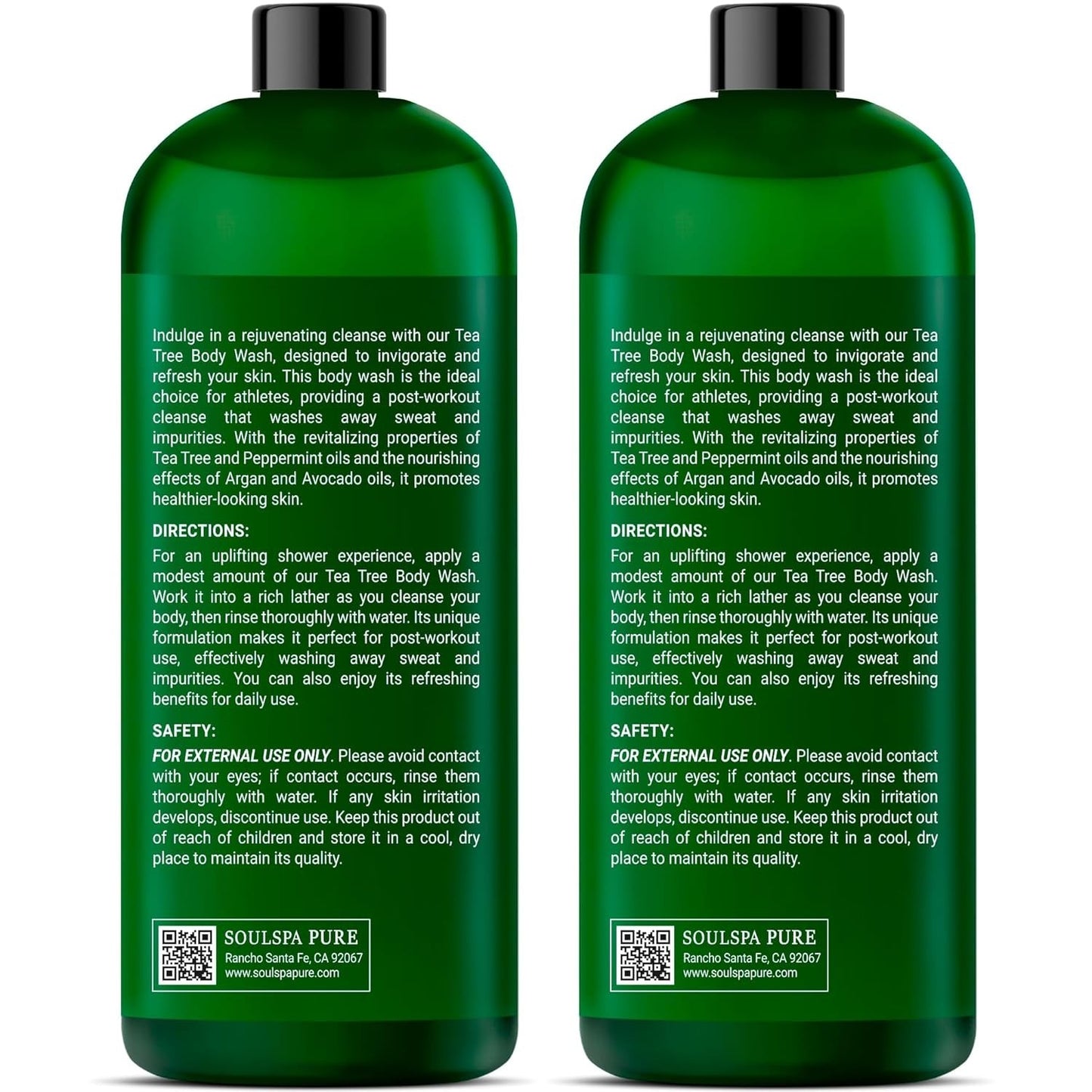 SOULSPA PURE Tea Tree Body Wash 2-Packโ 16oz Each, Peppermint Odor & Itch Relief