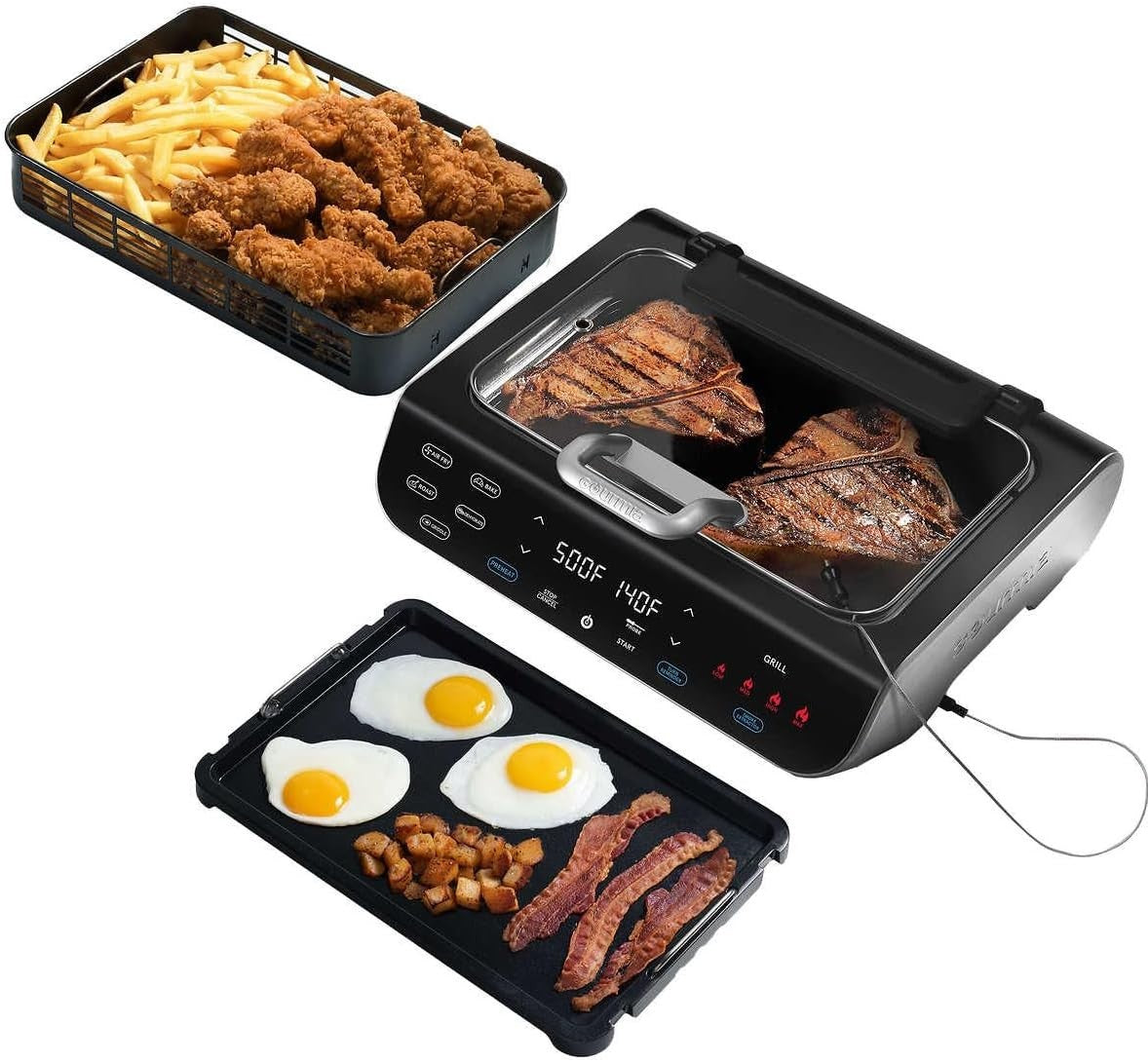 FoodStation Smokeless Grill & Air Fryer – 6-in-1, XL Surface, Temp Probe
