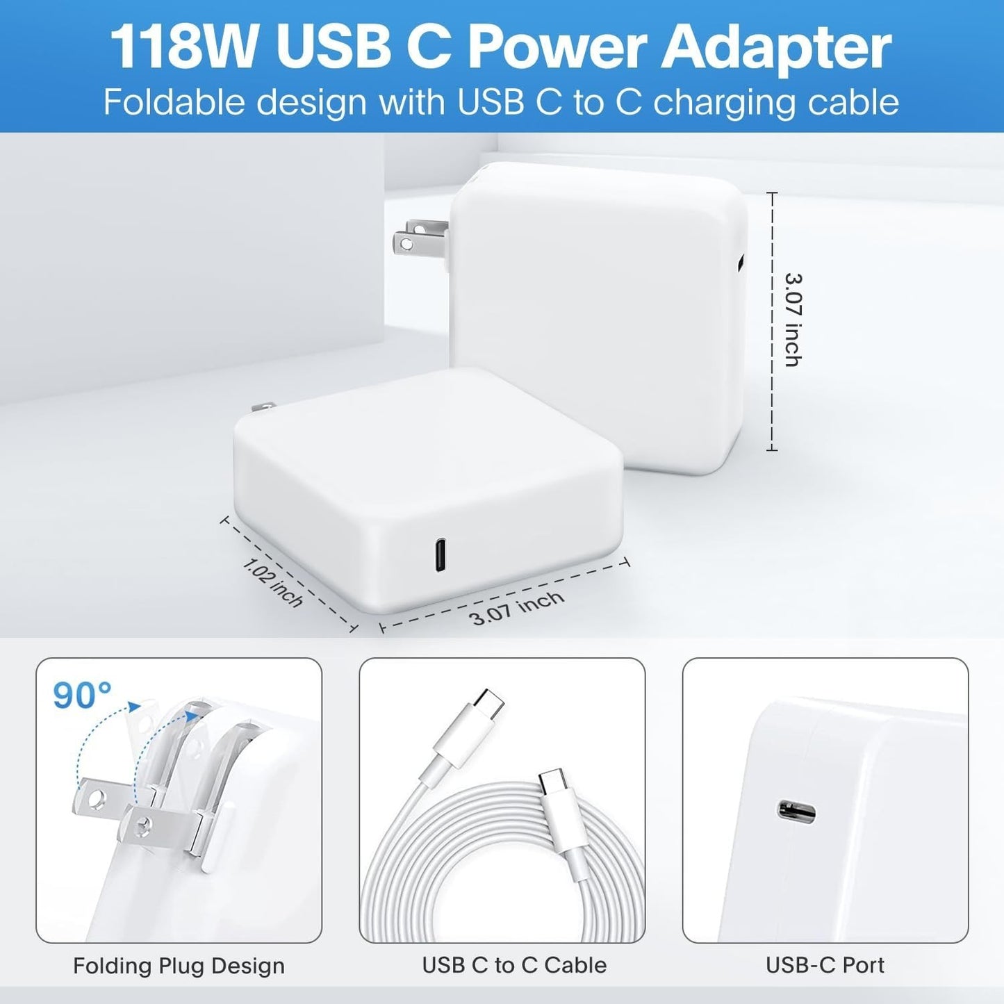 MacBook Pro 118W USB-C Fast Charger + Cable Compatible M1/M2/M3/M4 MacBook, iPad