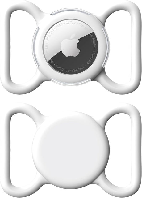 Waterproof Airtag Holder for Dog & Cat Collar, Soft Durable Case Large White