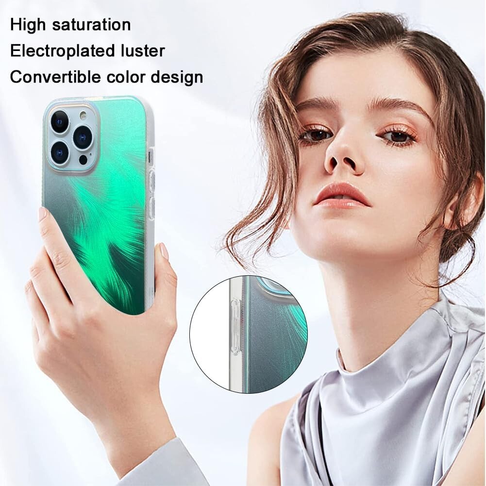 Gulinur Iridescent Matte iPhone 15 Pro Men Women Girls Laser Feathe