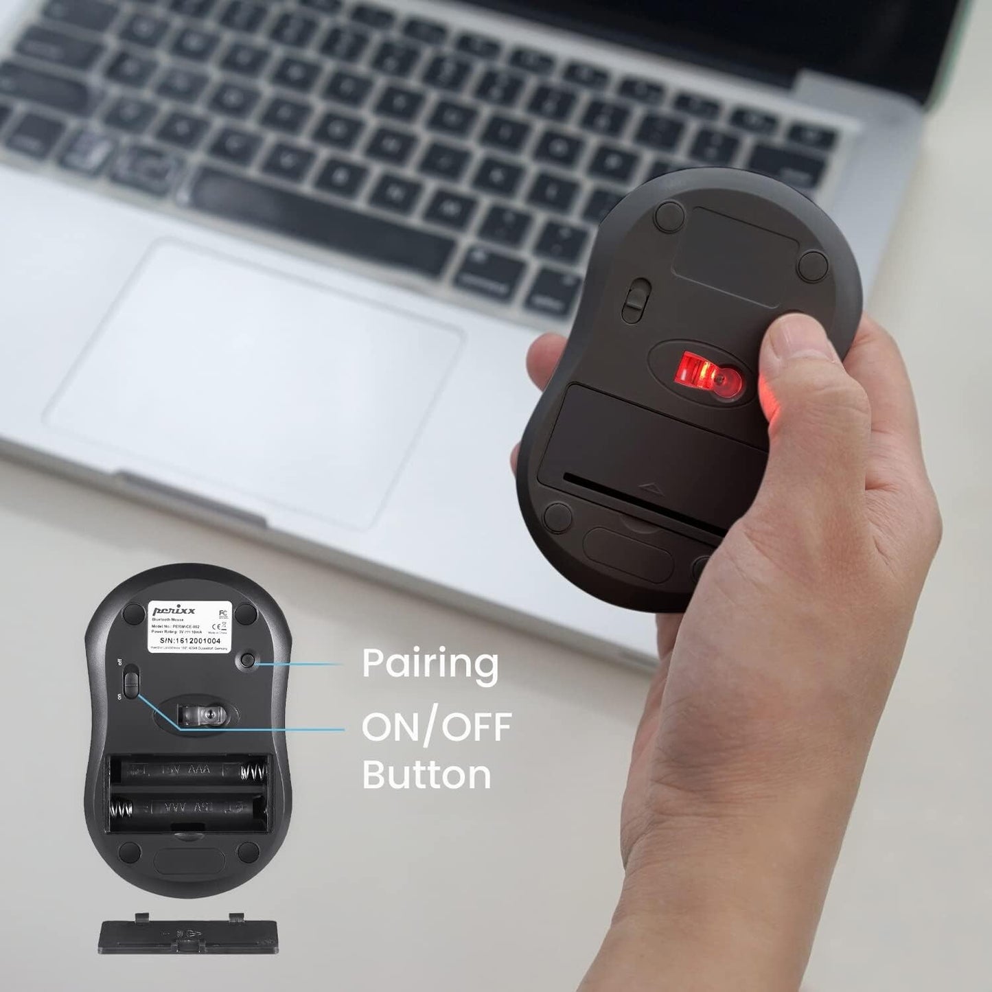 PERIMICE-802B Wireless Bluetooth Mouse Portable Design Windows iOSBlack