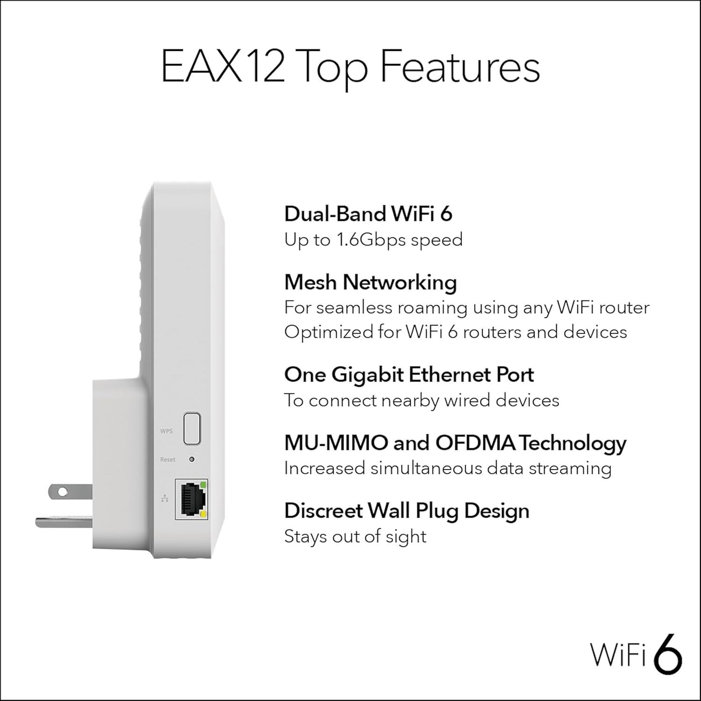NETGEAR WiFi 6 Extender EAX12 – AX1600 Mesh Booster, 1.6Gbps, Covers 1200 Sq Ft