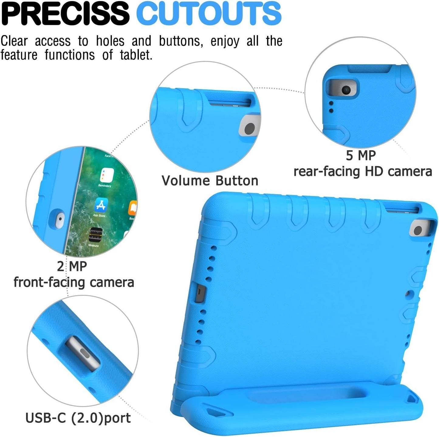 AVAWO Shockproof Foam Case for iPad 9.7″ (2017/2018/Air 2) with Built‑in Screen