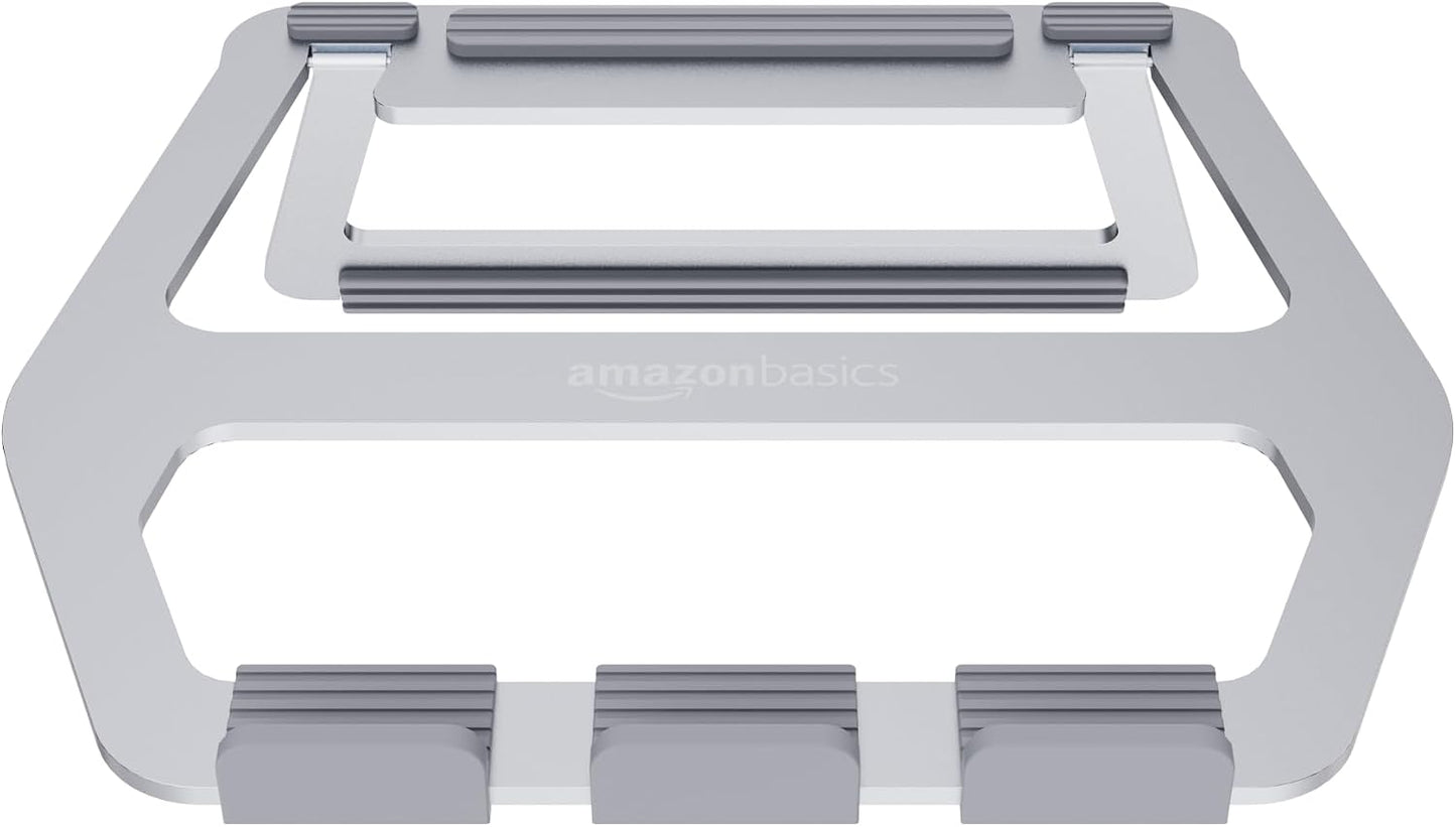 Amazon Basics Aluminum Portable Foldable Laptop Support Stand for Laptops up to 15 Inches, Silver