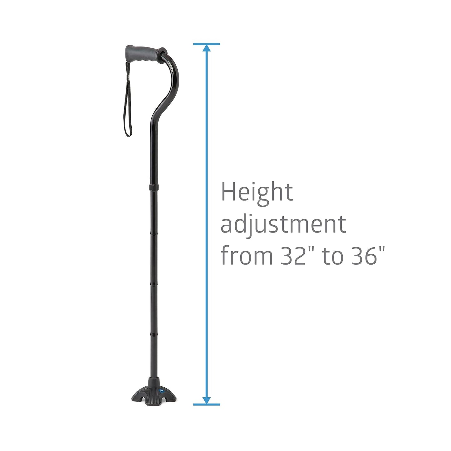 Medline Offset Folding Cane 4-Point Base Cushioned Gel Handle 350lb Black