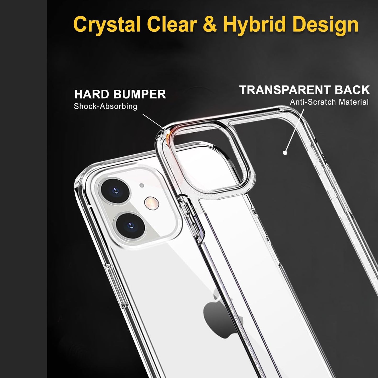 Amazon Basics Shockproof and Protective iPhone Case for iPhone 12 / iPhone 12 Pro - Clear and Black