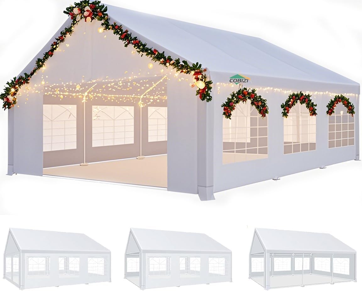 COBIZI 10x10 FT Party Tent w/ 4 Sidewalls White Lightweight Canopy