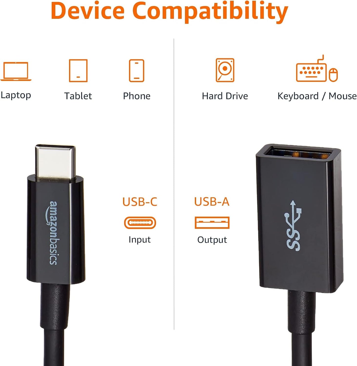 Amazon Basics USB 3.1 USB-C to USB-A Female Adapter Cable Converter, 5Gbps High-Speed, USB-IF Certified, Fast Transfer, Portable, for Laptops, Tablets