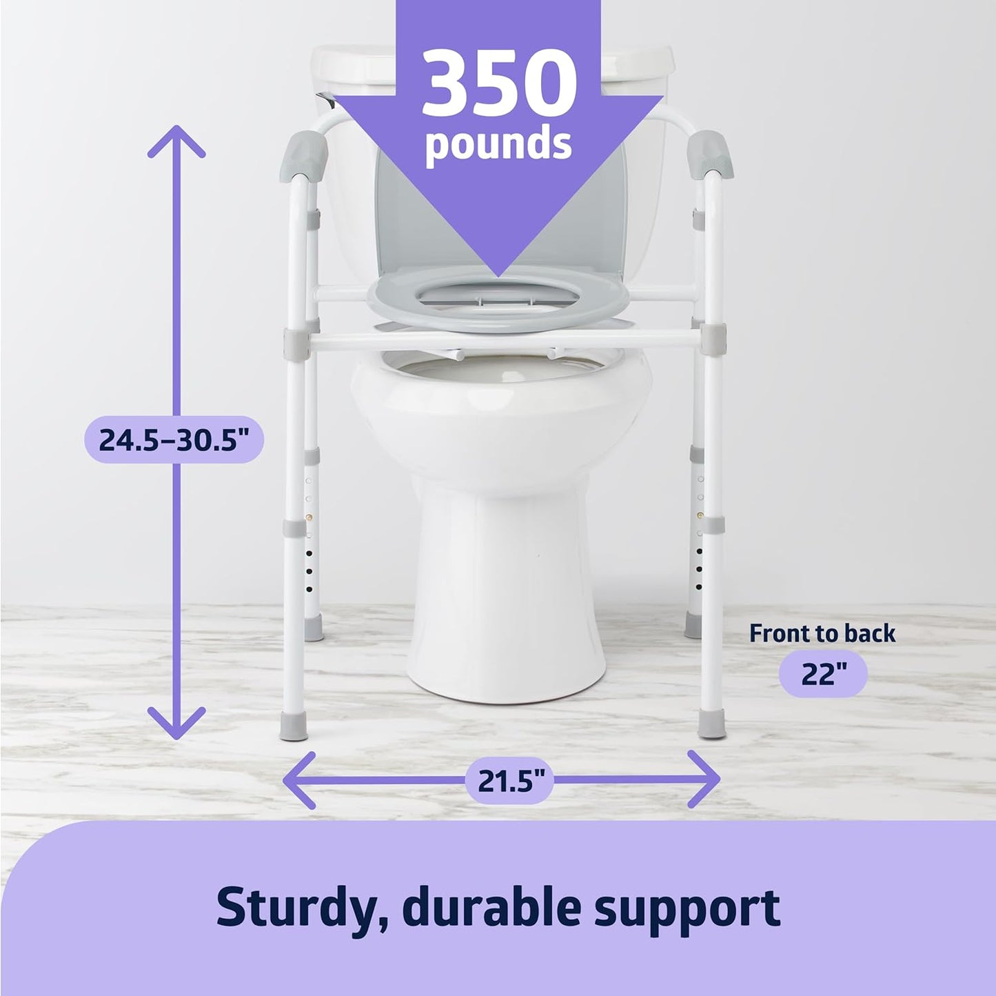 Medline 3-in-1 Elongated Bedside Commode Portable Toilet 350 lb Steel