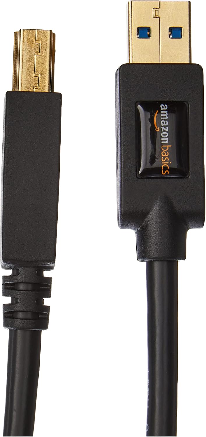 Amazon Basics USB-A to USB-B 3.0 Cable, 4.8Gbps High-Speed with Gold-Plated Plugs, 6 Foot, Black