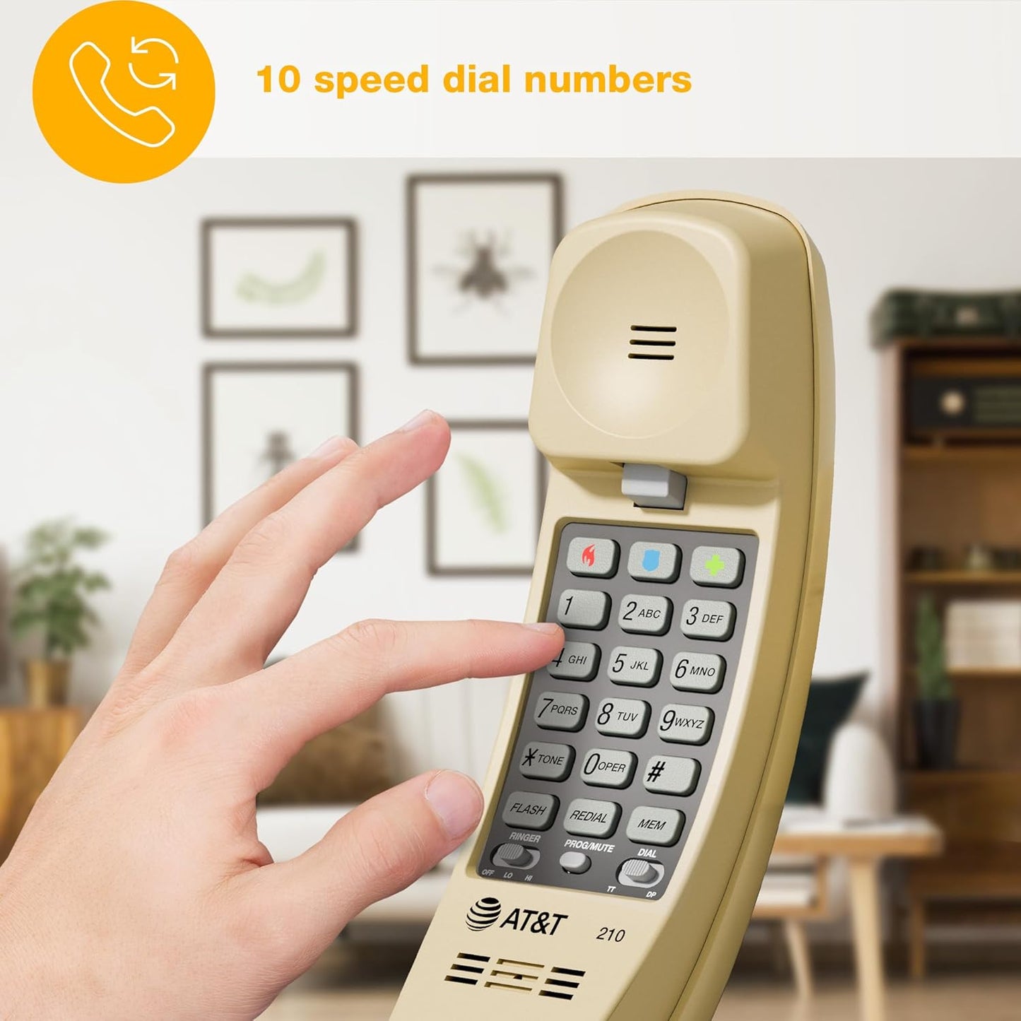 AT&T Trimline 210 Corded Home Phone Wall Mount Lighted Big Button Beige