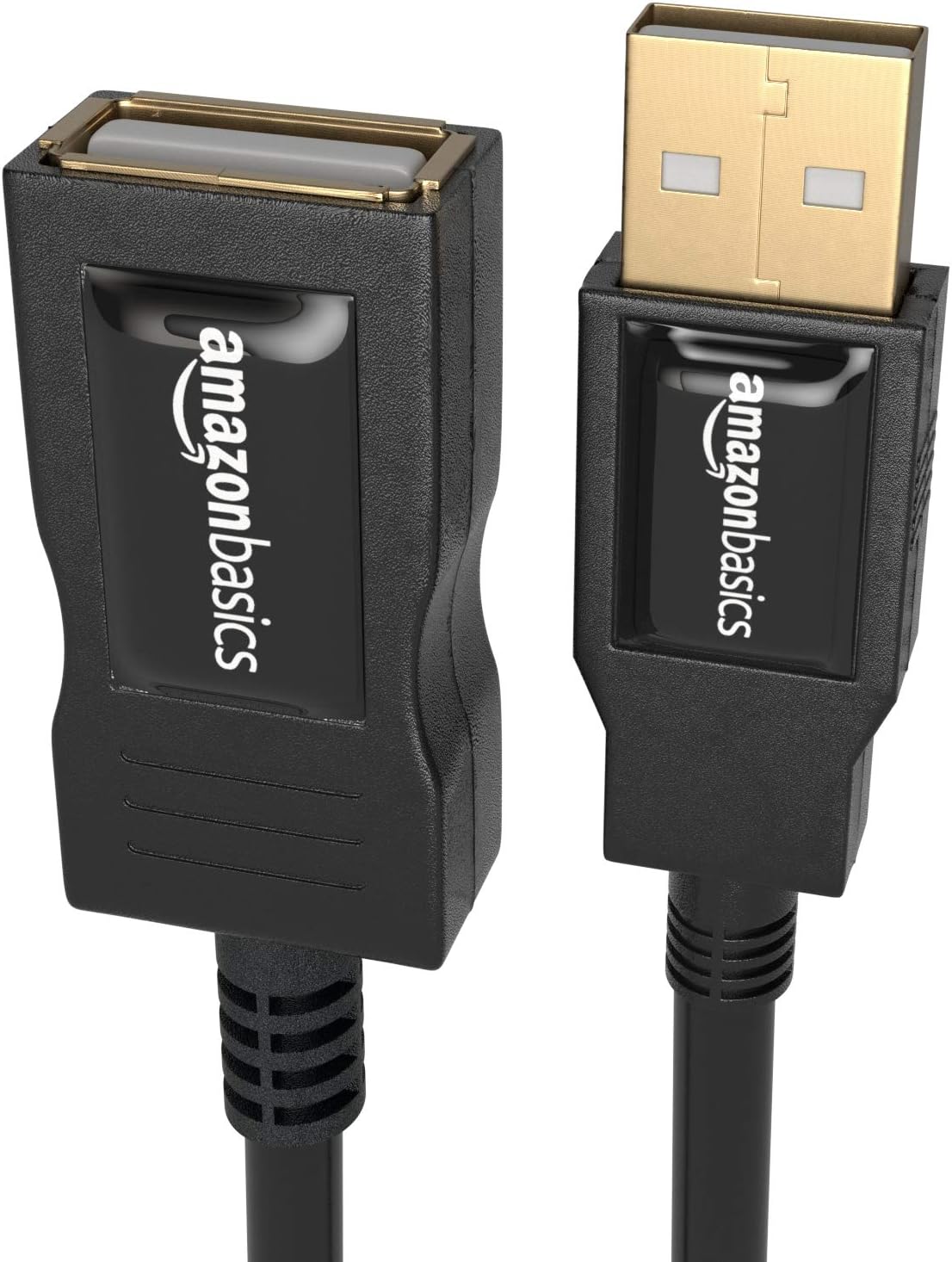 Amazon Basics 2-Pack USB-A 2.0 Extension Cable, Male to Female, Gold-Plated Connectors, 480Mbps Transfer Speed, 3.3 Foot, Black