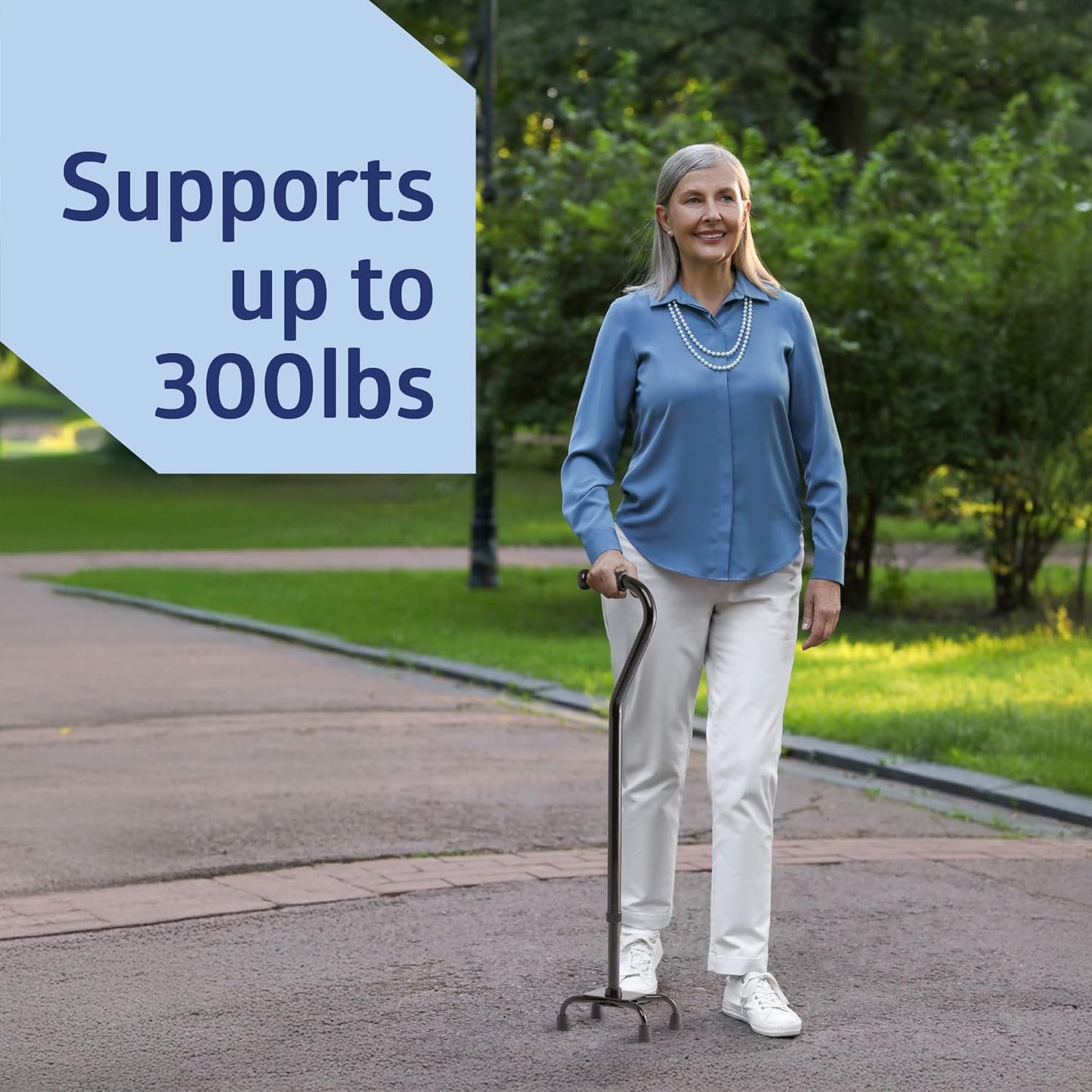 Medline Aluminum Quad Cane w/ Small Base 300 lb Adjustable Walking Aid