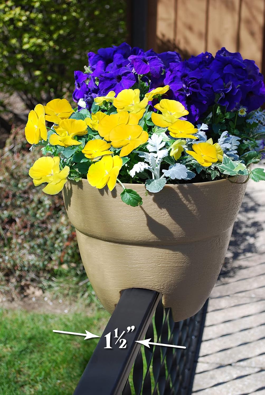 EMSCO Bloomers 24in Railing Planter w/ Drainage Holes Weatherproof Resin Sand