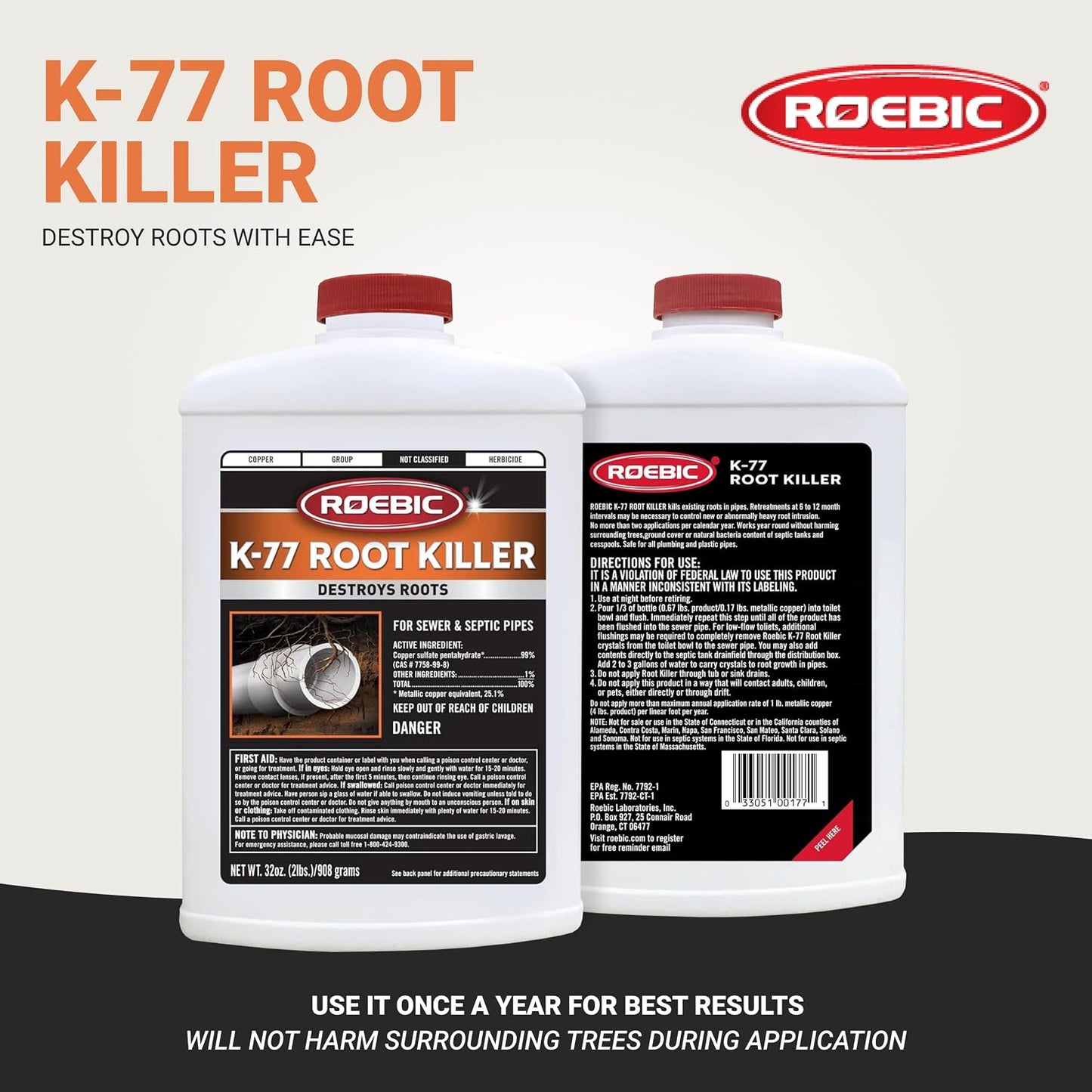 Roebic K-77 Granular Tree Root Killer 32oz Septic Drain Field Sewer Clog