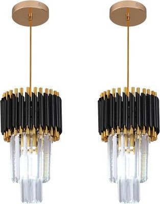 Kaniker 2 Pack Crystal Pendant Lights Modern Black & Gold Kitchen Island Light
