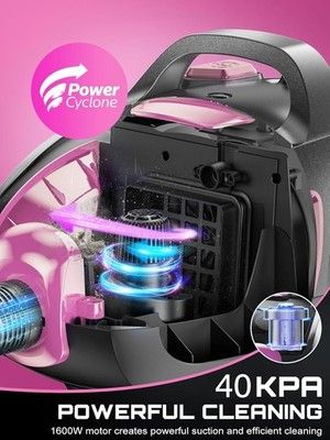 PKUYIE Canister Vacuum Cleaner 40Kpa 1600W Cyclone Bagless 3.7QT Dust