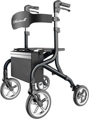 PLANET WALK Lightweight Folding Rollator Walker with Seat 10in Wheels Black