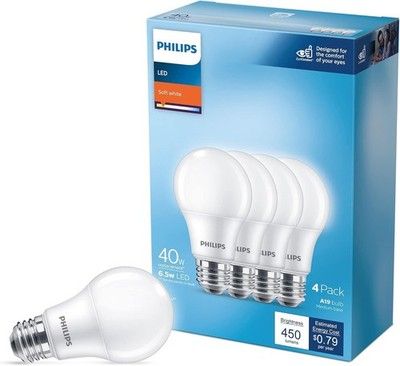 PHILIPS LED 40W A19 Soft White 2700K 450 Lumens 4 Pack Frosted