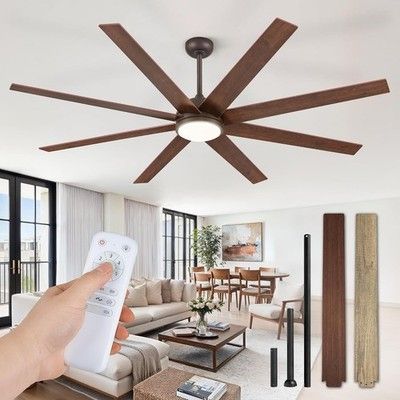 Fanbulous 74in Ceiling Fan with Light & Remote Walnut DC 8 Blade 3CCT