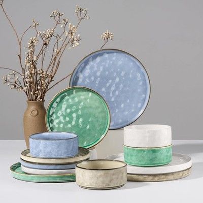 HaWare 24pc Dinnerware Set for 8 Stoneware Plates Bowls Microwave Safe